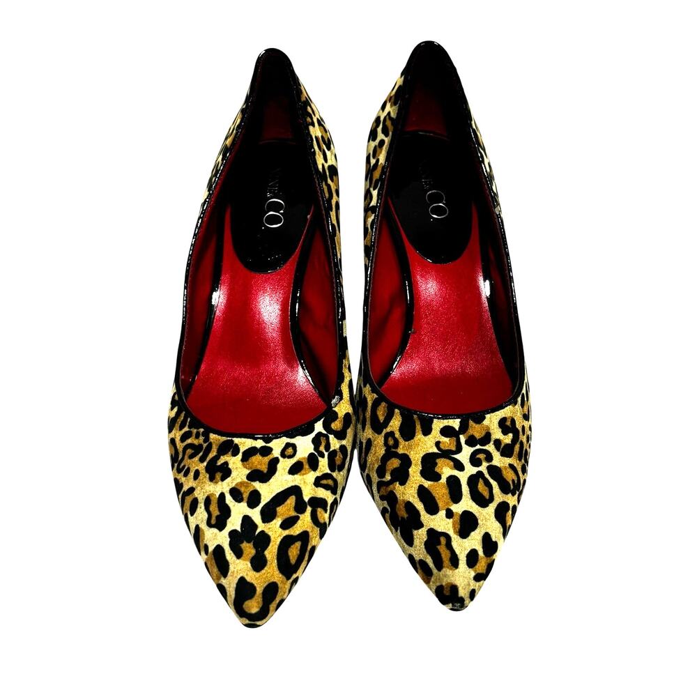 Nine & Co pumps brown fur animal print kitten heels pointy toes career shoes 8M